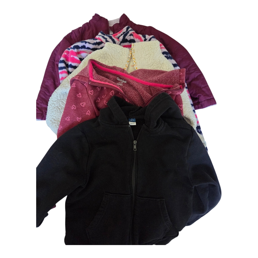 A Girls Bundle Of 5  Jackets Kids Jackets in Black, Pink, and Purple Size 6x & 7